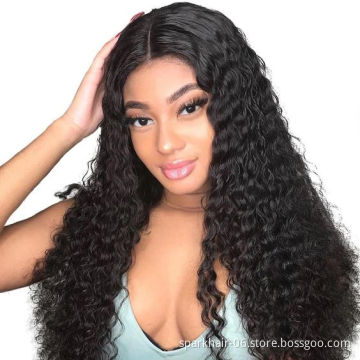 Wholesale Unprocessed 150% Density 100% Virgin Brazilian Human Hair Deep Wave Lace Front Wigs For Black Woman